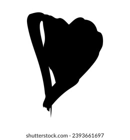Heart love shape brush stroke black vector icon. One-stroke drawing. Hand drawn grunge style painted isolated design element.