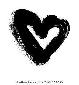 Heart love shape brush stroke black vector icon. One-stroke drawing. Hand drawn grunge style painted isolated design element.