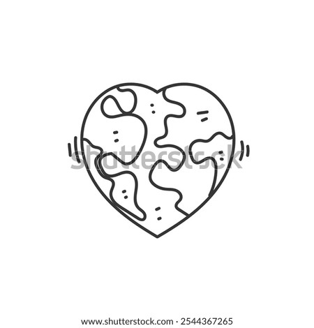  heart love shape earth globe in doodle drawn style