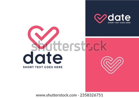 Heart Love Shape initial Letter D with Check Mark for Date Dating logo design