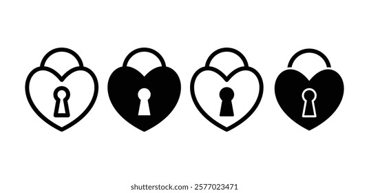 heart love shape lock padlock icon symbol vector design black white color simple flat illustration collection sets