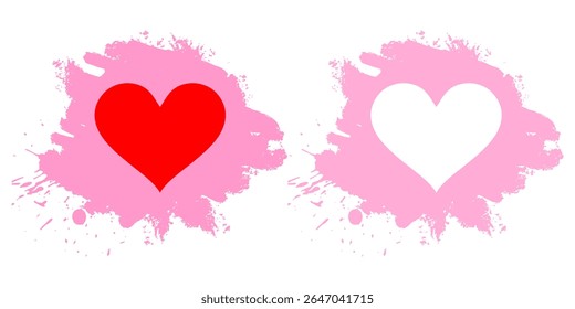 Heart love shapes with grunge splashes and ink splatters vector, combining affection with a raw, artistic, distressed feel. Great for edgy romance, expressive art, or textured design elements