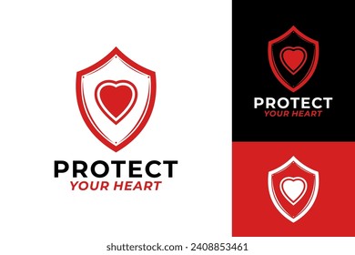 Heart Love Shield Protect Logo Design