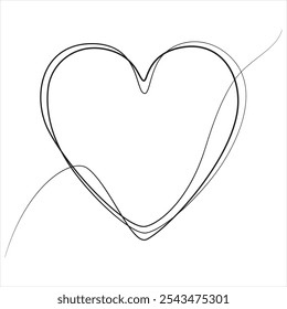 Heart and love sign continuous one line drawing. Single contour heart for love design. Romantic symbol in simple linear style. Minimalistic doodle vector illustration.