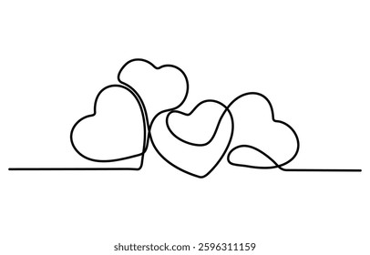 Heart and love sign in continuous one line drawing. Thin flourish and romantic symbol. Editable stroke. Minimalistic Doodle vector illustration white  background.