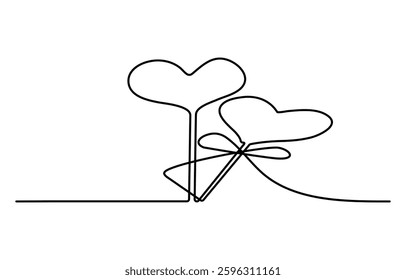 Heart and love sign in continuous one line drawing. Thin flourish and romantic symbol. Editable stroke. Minimalistic Doodle vector illustration white  background.