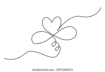 Heart and love sign in continuous one line drawing.