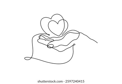Heart and love sign in continuous one line drawing.