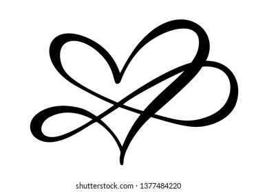 Heart love sign forever. Infinity Romantic symbol linked, join, passion and wedding logo. Template for t shirt, card, poster. Design flat element of valentine day. Vector illustration