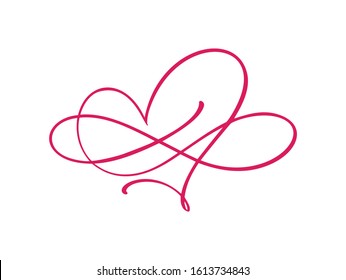 Heart love sign logo. Design flourish element for valentine card. Vector illustration divider. Infinity Romantic symbol wedding. Template for t shirt, banner, poster.