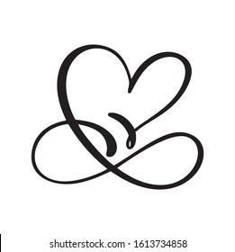 Heart love sign logo. Design flourish element for valentine card. Vector illustration. Infinity Romantic symbol wedding. Template for t shirt, card, poster.