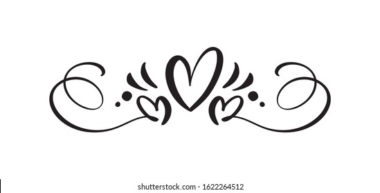 Heart love sign logo. Design flourish element valentine card for divider. Vector illustration. Infinity Romantic symbol wedding. Template for t shirt, card, poster.