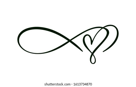 Heart love sign logo. Infinity Romantic symbol wedding. Design flourish element for valentine card. Vector banner illustration. Template for t shirt, poster.