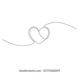 Heart and love sign. One continuous line drawing of love. Symbol of Valentine day and romantic moment. Editable stroke. Doodle line illustration