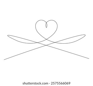 Heart and love sign. One continuous line drawing of love. Symbol of Valentine day and romantic moment. Editable stroke. Doodle line illustration