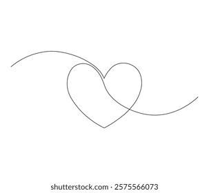 Heart and love sign. One continuous line drawing of love. Symbol of Valentine day and romantic moment. Editable stroke. Doodle line illustration