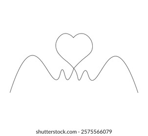 Heart and love sign. One continuous line drawing of love. Symbol of Valentine day and romantic moment. Editable stroke. Doodle line illustration