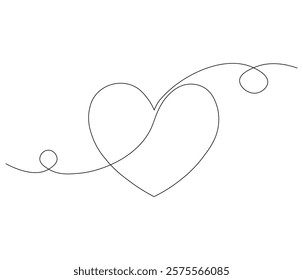 Heart and love sign. One continuous line drawing of love. Symbol of Valentine day and romantic moment. Editable stroke. Doodle line illustration