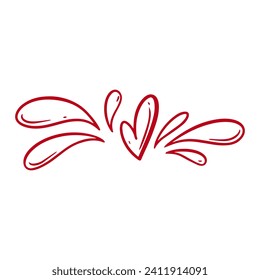 Heart love sign with splash. Red color vector clipart illustration. Hand drawn doodle style. Isolated on transparent background.