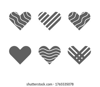 Heart and love silhouette, creative design concept. Gray silhouettes, abstract icons, logo templates, signs, elements and symbols on a white background. Trendy collection of hearts. Vector set.