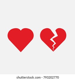 heart love solid and broken heart red vector icon eps10