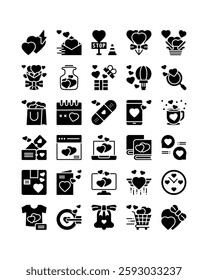 heart love solid icon set vector illustration