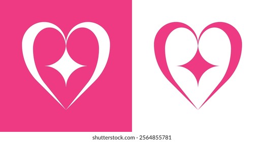 Heart or love and star logo design vector illustration in a modern style. Pink color.