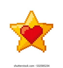 heart love and star pixelated icon vector illustration design