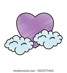 heart love sticker art with clouds