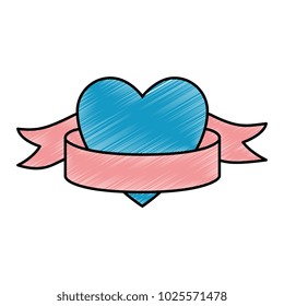 heart love sticker art with ribbon