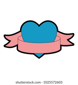 heart love sticker art with ribbon