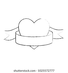 heart love sticker art with ribbon