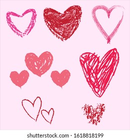 Heart Love Sticker Set, Valentine Sticker Pink Color Crayon Brush, Girly Romantic Background Editable Vector Illustration Eps 10