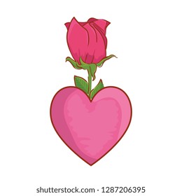 heart love with stripes and rose valentines card