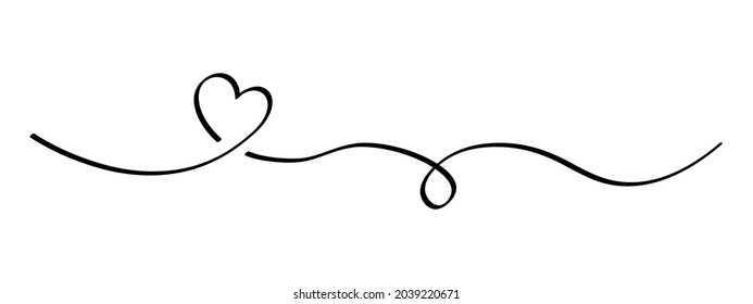 Heart and love swirl divider. Hand drawn sketch doodle style. Line scribble heart thread vector illustration. Love and wedding concept.