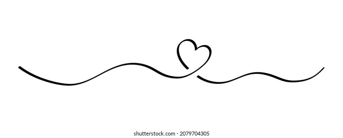 Heart and love swirl divider. Hand drawn sketch doodle style. Line scribble heart thread vector illustration. Love and wedding concept.
