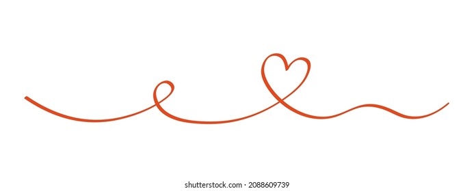 Heart and love swirl divider. Hand drawn sketch doodle style. Line scribble heart thread vector illustration. Love and wedding concept.