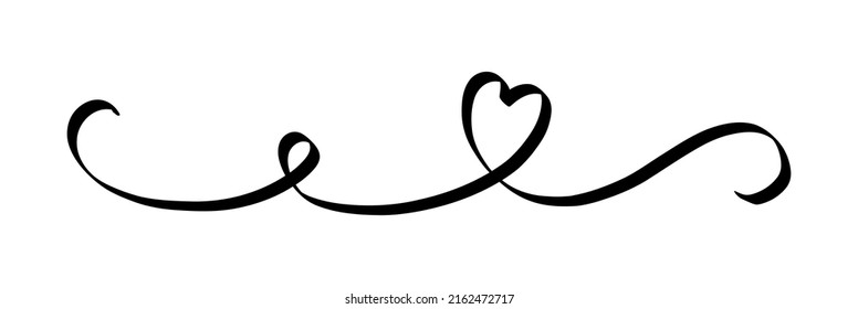 Heart and love swirl divider. Hand drawn sketch doodle style border. Line scribble heart thread vector illustration. Love and wedding concept.