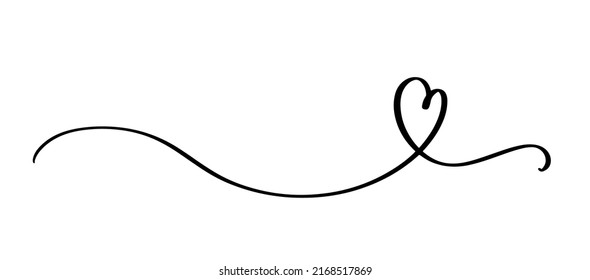 Heart And Love Swirl Divider. Hand Drawn Sketch Doodle Style. Continious Line Scribble Heart Thread Vector Illustration. Love And Wedding Concept