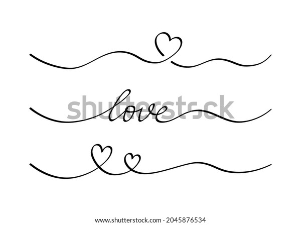 Heart and love swirl divider. Hand drawn sketch\
doodle style. Line scribble heart thread vector illustration. Love\
and wedding concept.