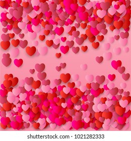 heart Love symbol border for Valentine's day, red hearts flying confetti Background, border for 14 February frame or border  isolated on pink, vector illustration