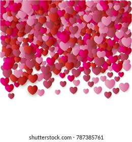 heart Love symbol border for Valentine's day, red hearts flying confetti Background, border for 14 February frame or border  isolated on white, vector illustration