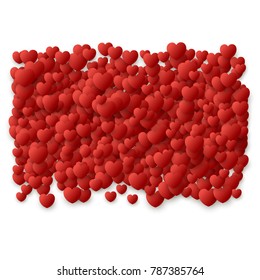 heart Love symbol border for Valentine's day, red hearts flying confetti Background, border for 14 February frame or border  isolated on white, vector illustration