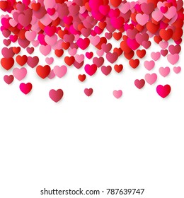 heart Love symbol border for Valentine's day, red hearts flying confetti Background, border for 14 February frame or border  isolated on white, vector illustration