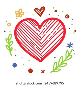 Heart love symbol. Childlike drawing of heart. Abstract cute drawing of heart. Vector illustration