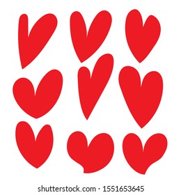 Heart love symbol collection. Red Hearts silhouettes.  Design elements for Valentine's day, Birthday invitation, Greeting card and other. Isolated on white background - vector illustration
