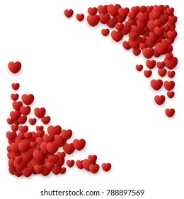 heart Love symbol corner for Valentine's day, red hearts flying confetti frame Background, border for 14 February frame or border isolated on white, vector illustration