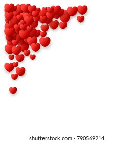 heart Love symbol corner for Valentine's day, red hearts flying confetti frame Background, border for 14 February frame or border isolated on white, vector illustration