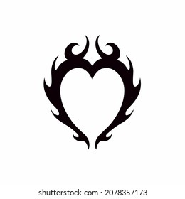 Heart Love Symbol Logo on White Background. Tribal Stencil Tattoo Design Concept. Flat Vector Illustration.