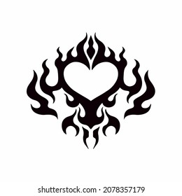 Heart Love Symbol Logo on White Background. Tribal Stencil Tattoo Design Concept. Flat Vector Illustration.
